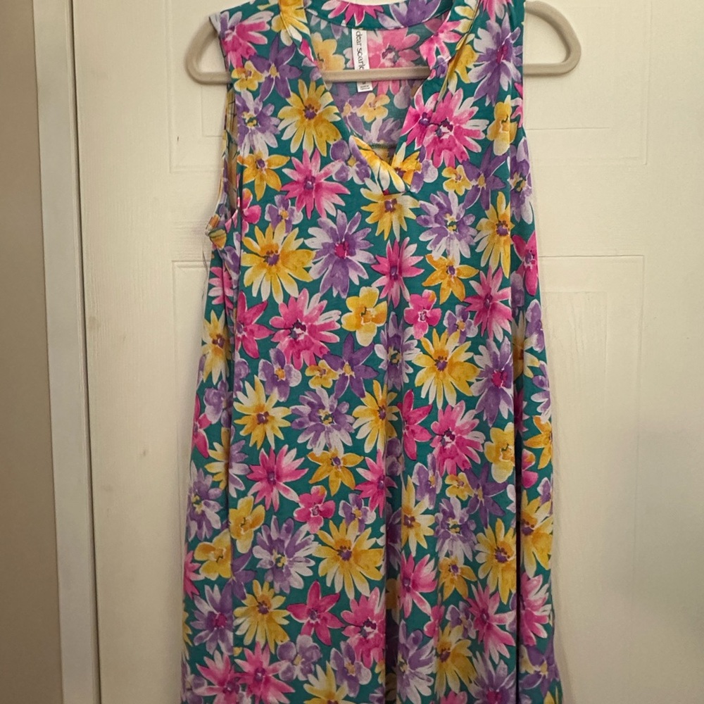 Pink and Yellow Sleeveless V-Neck Sundress